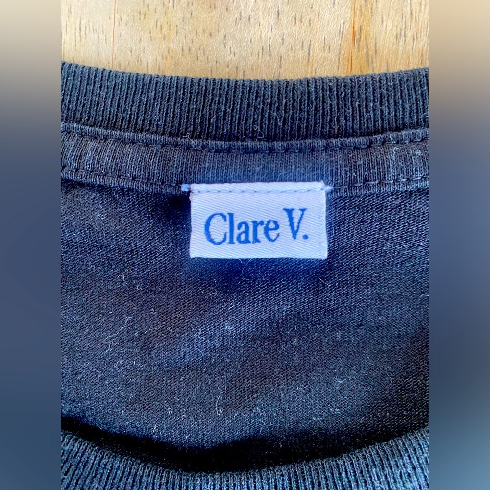 Clare V cotton black iconic OUI top with black ruffle sleeves. - Picture 6 of 6
